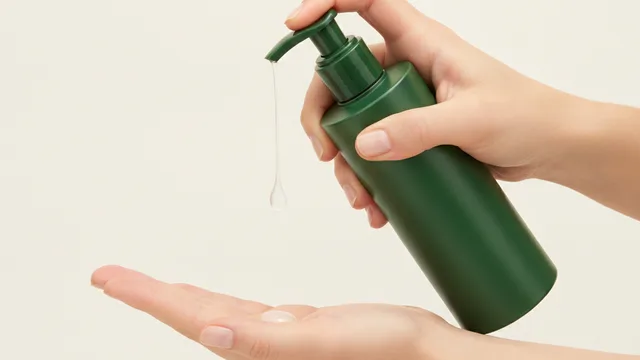 A hand dispensing grooming product from an unlabelled bottle