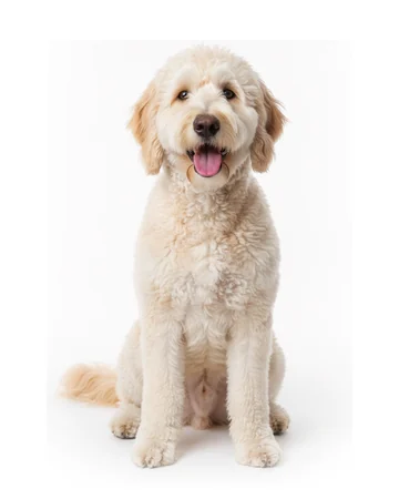 Un Goldendoodle color crema con pelaje suave y ondulado
