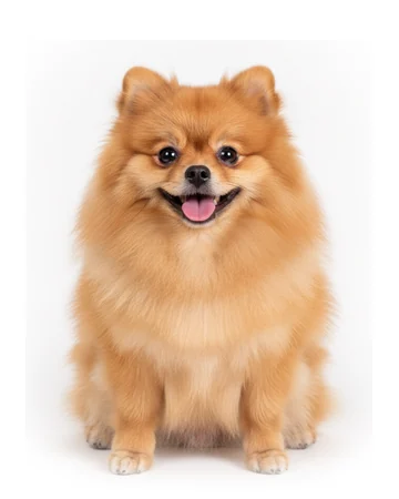 Un Pomerania color albaricoque con un pelaje abundante y redondo